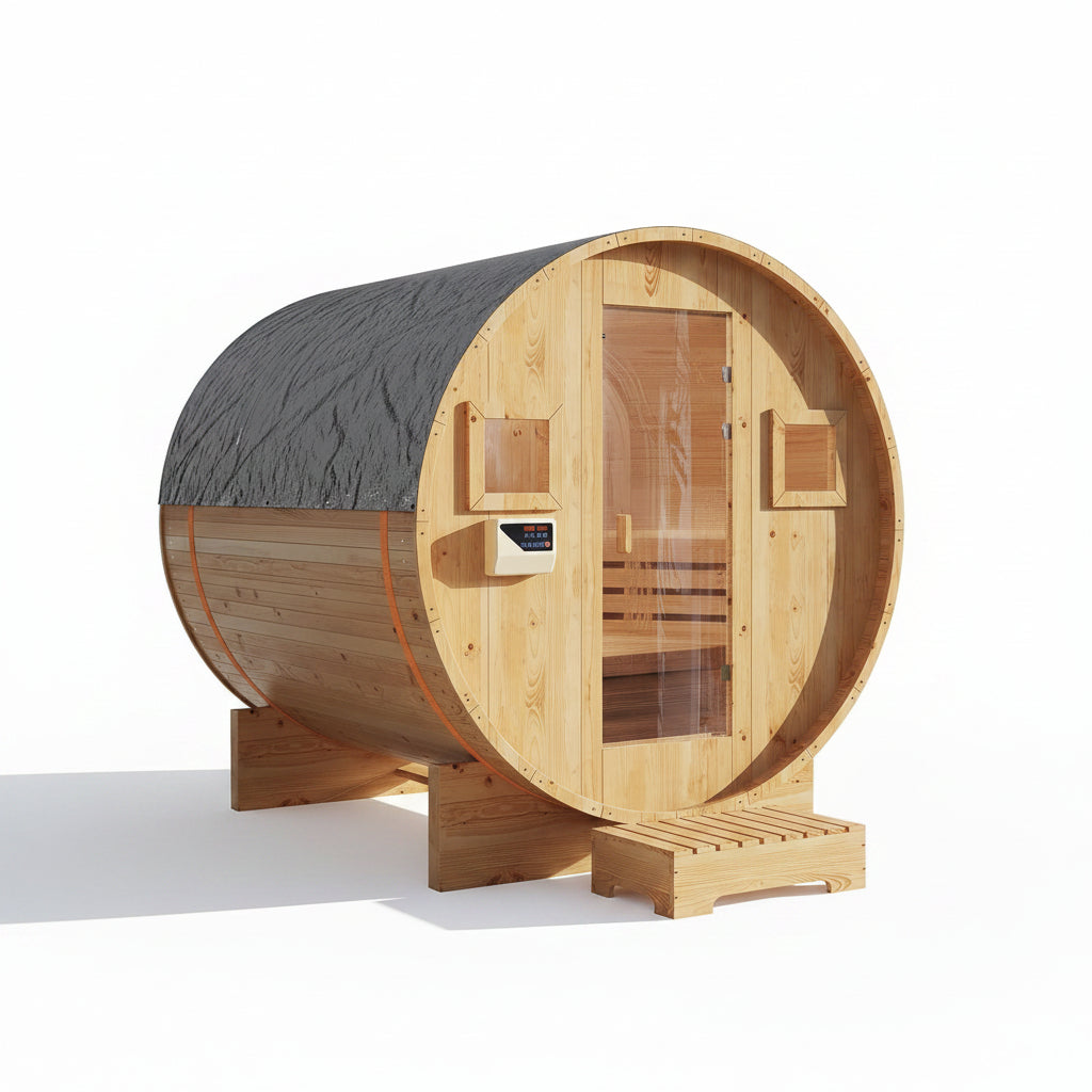 Outdoor Traditional Barrel Sauna | 4-6 Person Wood Sauna, Steam and Wet Sauna with 220V with 6KW Electric Heater, Sauna Stone