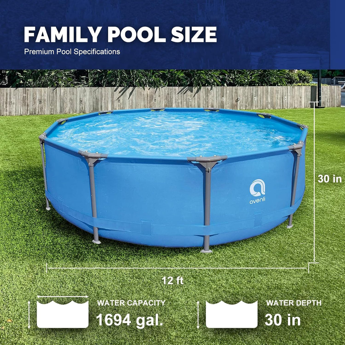 12Ft X 30In above Ground Swimming Pool,Outdoor Steel Frame round Swimming Pool,Easy Set Pool