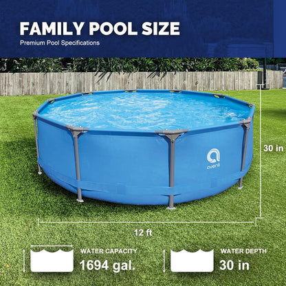 12Ft X 30In above Ground Swimming Pool,Outdoor Steel Frame round Swimming Pool,Easy Set Pool