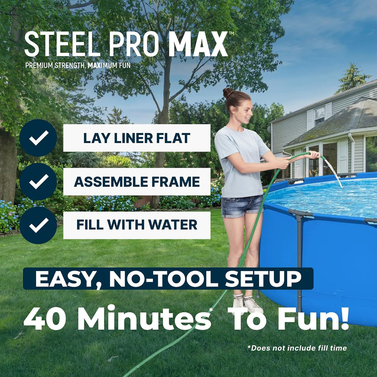 Steel Pro MAX 14’ X 42 above Ground Swimming Pool, Pool Only, Blue | round Durable Metal Frame Pool, Outdoor Backyard Water Activity - Includes Puncture-Resistant Liner, No-Tool Setup