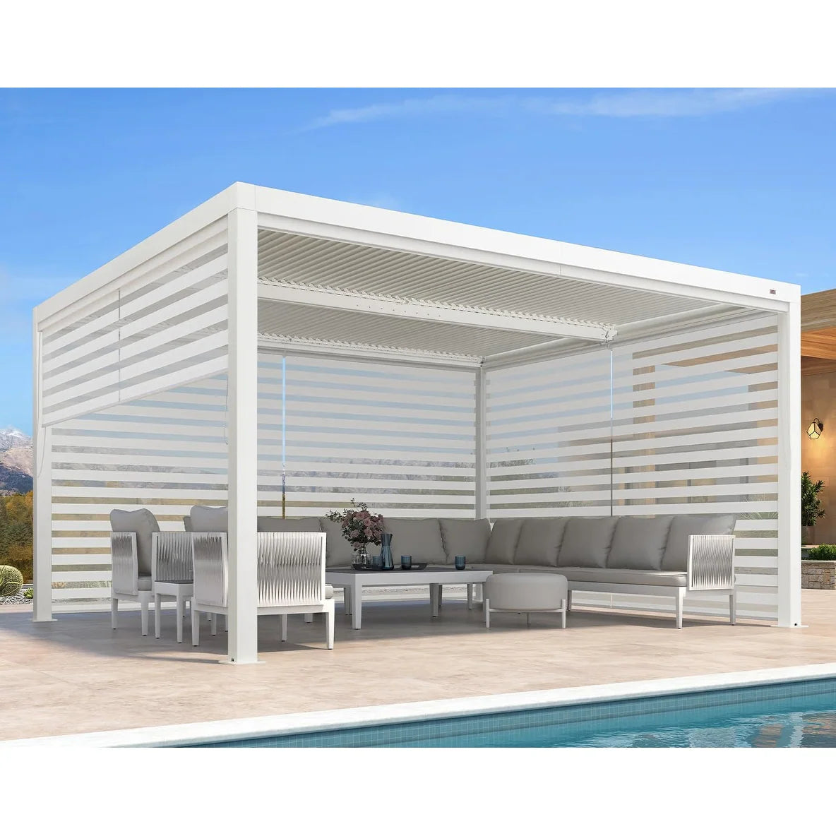 Louvered Pergola Modern White Pergola with Adjustable Roof for Deck Backyard Garden