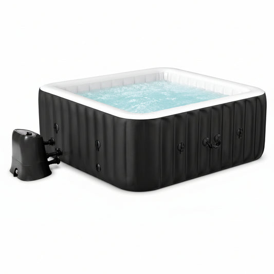 240 Gallon Inflatable Hot Tub 6 Person Square with Control Panel, Portable Outdoor Airjet Hot Tub Spa with 130 Bubble Jets, Filter, Insulated Tub Cover and Floor Protector, Temperature up to 104°F