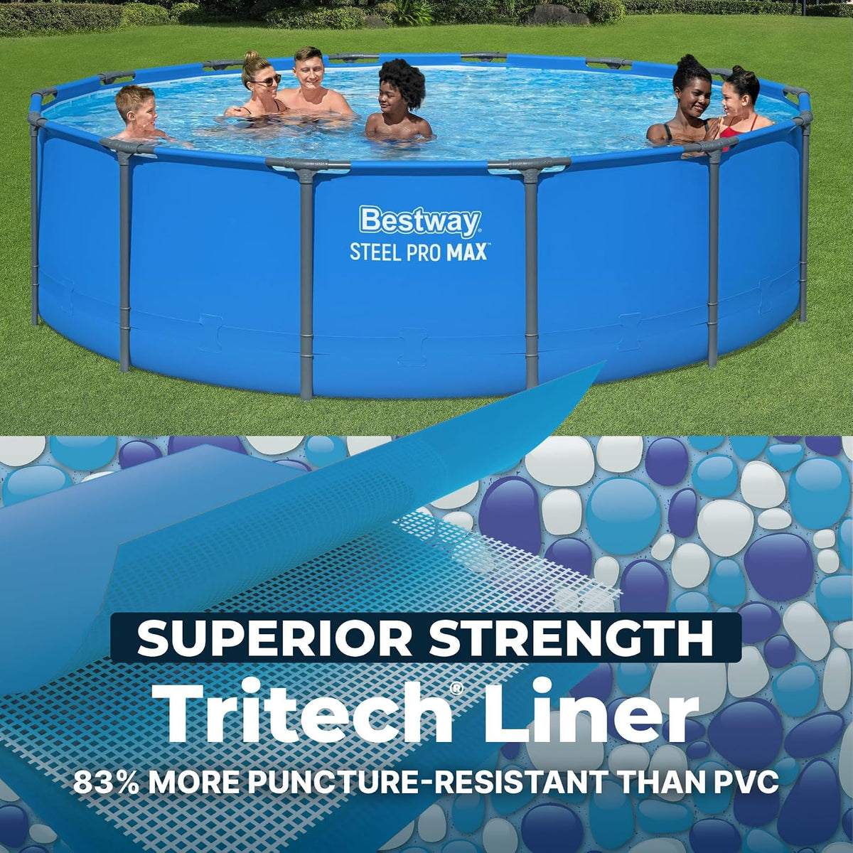 Steel Pro MAX 14’ X 42 above Ground Swimming Pool, Pool Only, Blue | round Durable Metal Frame Pool, Outdoor Backyard Water Activity - Includes Puncture-Resistant Liner, No-Tool Setup