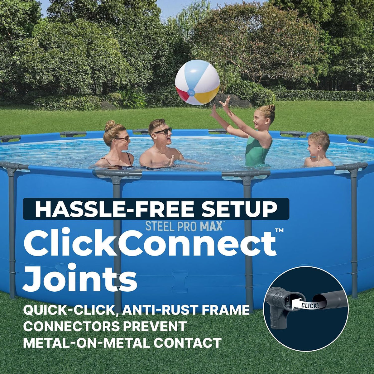 Steel Pro MAX 14’ X 42 above Ground Swimming Pool, Pool Only, Blue | round Durable Metal Frame Pool, Outdoor Backyard Water Activity - Includes Puncture-Resistant Liner, No-Tool Setup