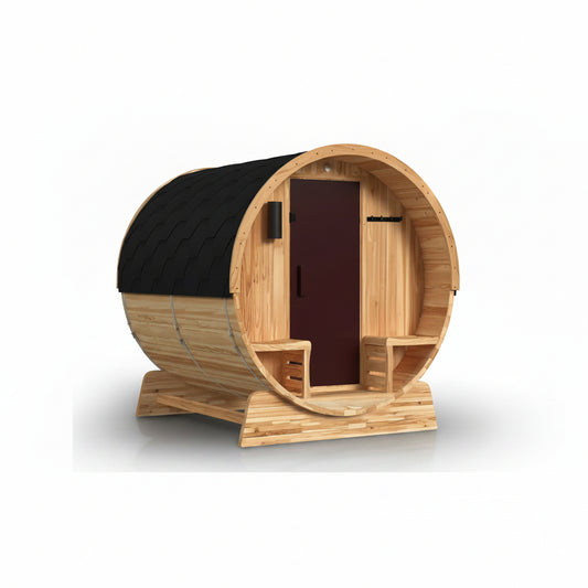4-Person Electric Heater Outdoor Cedar Barrel Steam Sauna Front Porch Canopy - ETL Certified