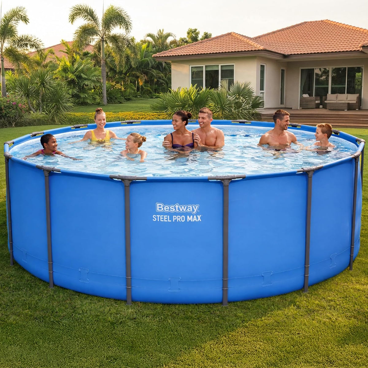 Steel Pro MAX 15’ X 48 above Ground Swimming Pool, Pool Only, Blue | round Durable Metal Frame Pool, Outdoor Backyard Water Activity - Includes Puncture-Resistant Liner, No-Tool Setup