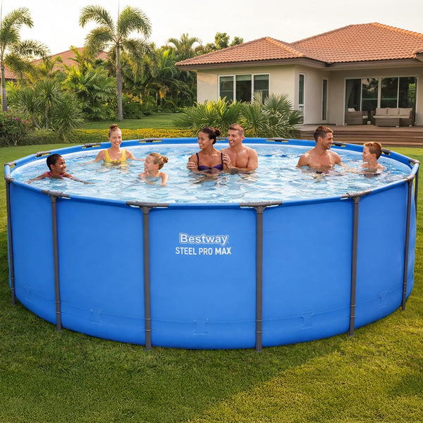 Steel Pro MAX 15’ X 48 above Ground Swimming Pool, Pool Only, Blue | round Durable Metal Frame Pool, Outdoor Backyard Water Activity - Includes Puncture-Resistant Liner, No-Tool Setup