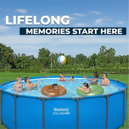 Steel Pro MAX 15’ X 48 above Ground Swimming Pool, Pool Only, Blue | round Durable Metal Frame Pool, Outdoor Backyard Water Activity - Includes Puncture-Resistant Liner, No-Tool Setup