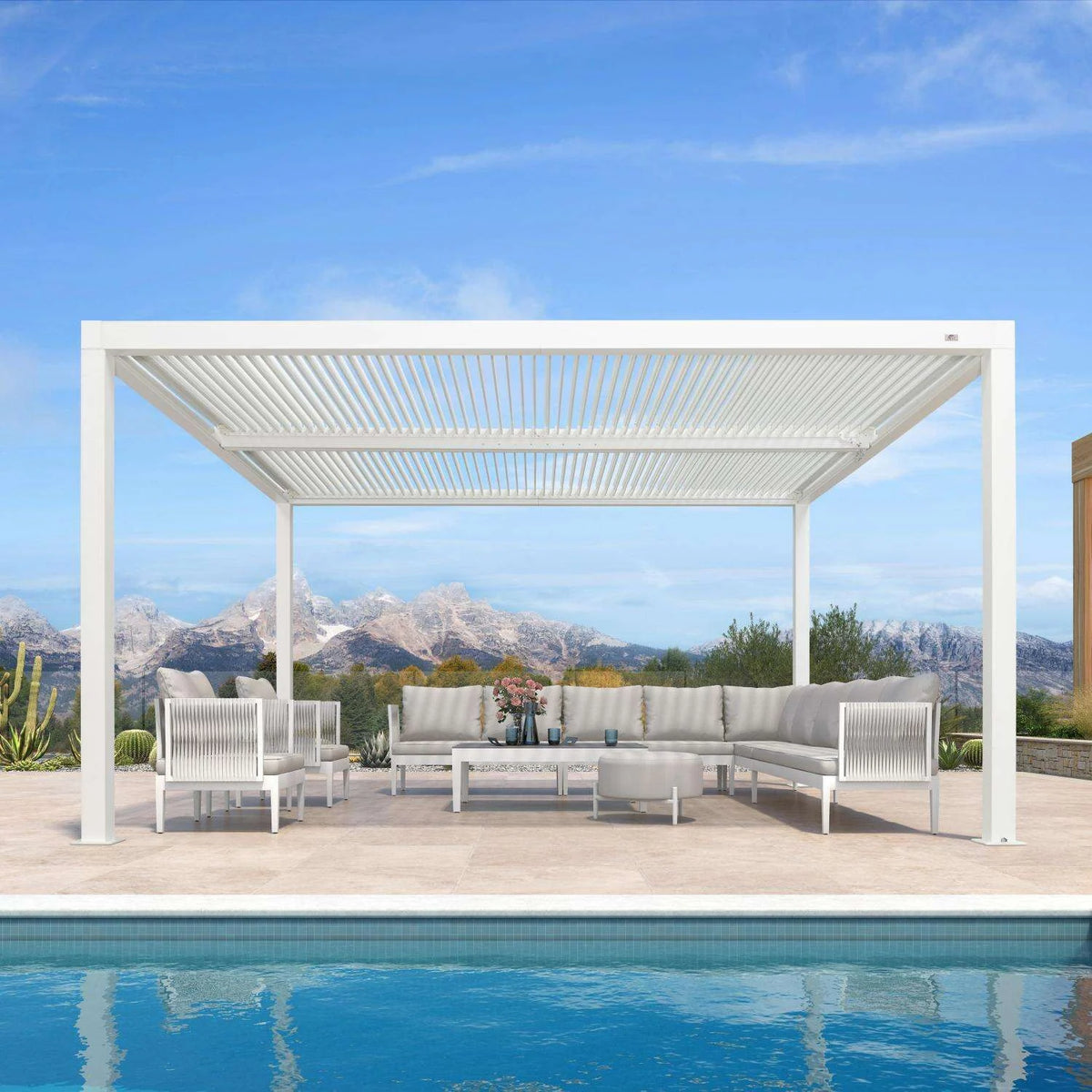Louvered Pergola Modern White Pergola with Adjustable Roof for Deck Backyard Garden