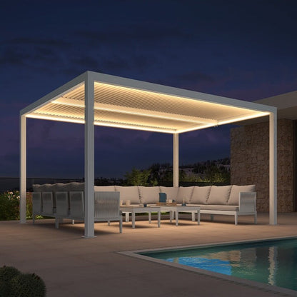 Louvered Pergola Modern White Pergola with Adjustable Roof for Deck Backyard Garden