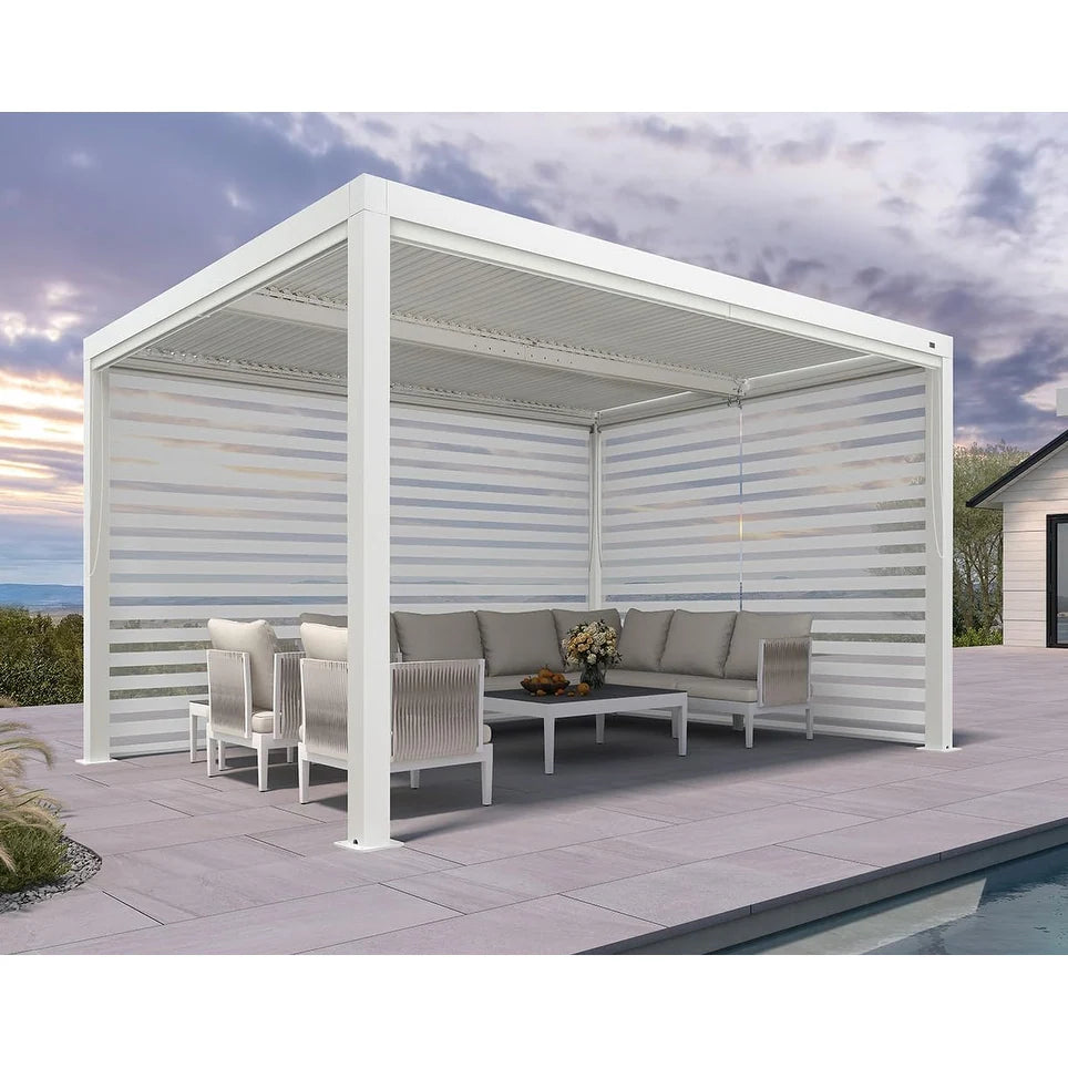 Louvered Pergola Modern White Pergola with Adjustable Roof for Deck Backyard Garden