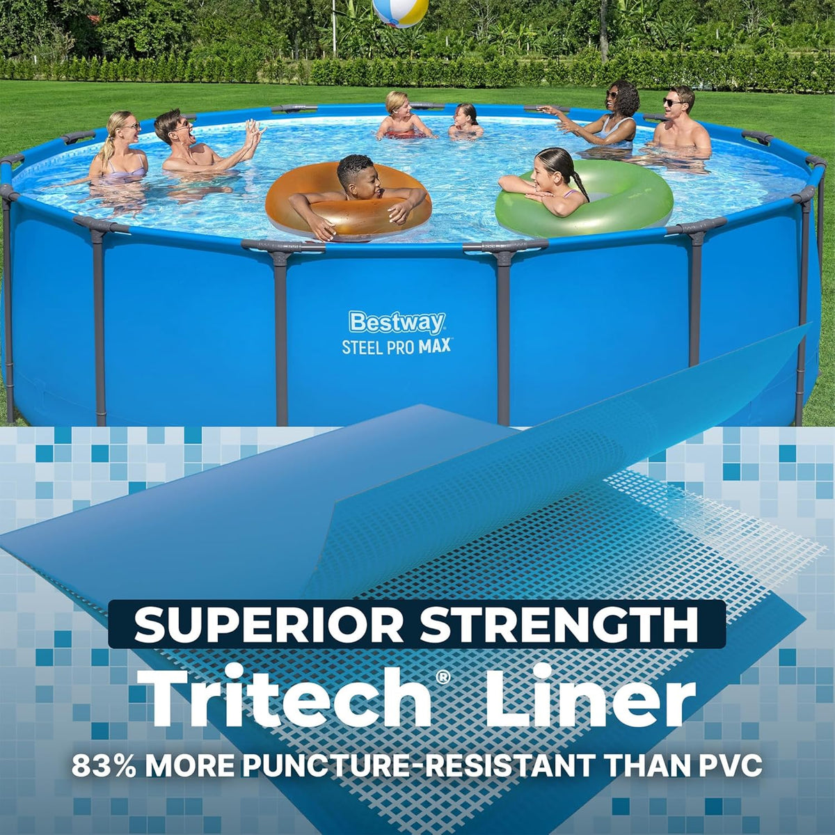 Steel Pro MAX 15’ X 48 above Ground Swimming Pool, Pool Only, Blue | round Durable Metal Frame Pool, Outdoor Backyard Water Activity - Includes Puncture-Resistant Liner, No-Tool Setup