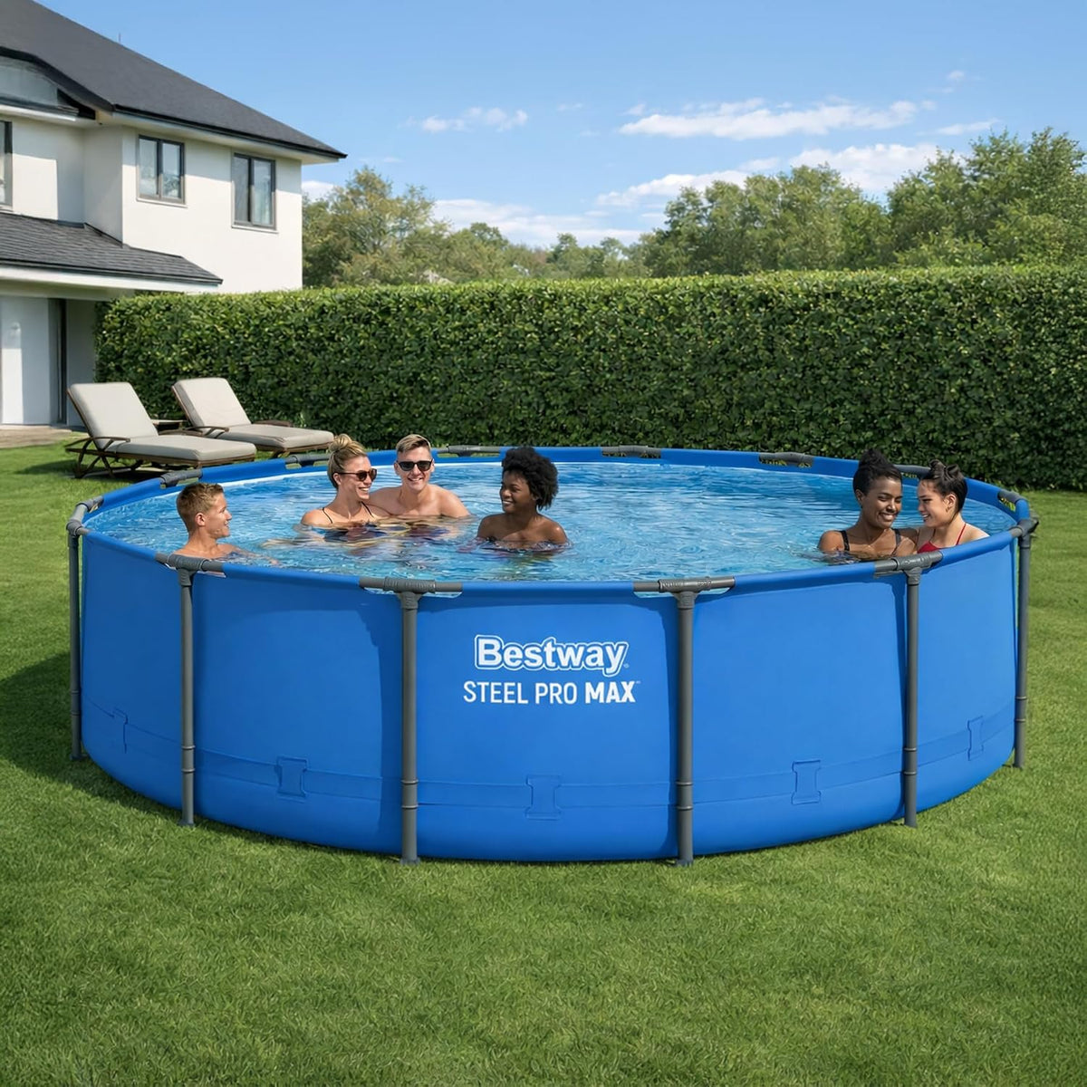 Steel Pro MAX 14’ X 42 above Ground Swimming Pool, Pool Only, Blue | round Durable Metal Frame Pool, Outdoor Backyard Water Activity - Includes Puncture-Resistant Liner, No-Tool Setup