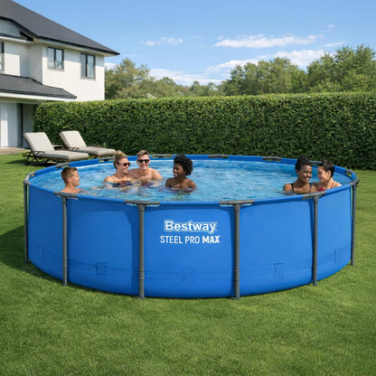 Steel Pro MAX 14’ X 42 above Ground Swimming Pool, Pool Only, Blue | round Durable Metal Frame Pool, Outdoor Backyard Water Activity - Includes Puncture-Resistant Liner, No-Tool Setup
